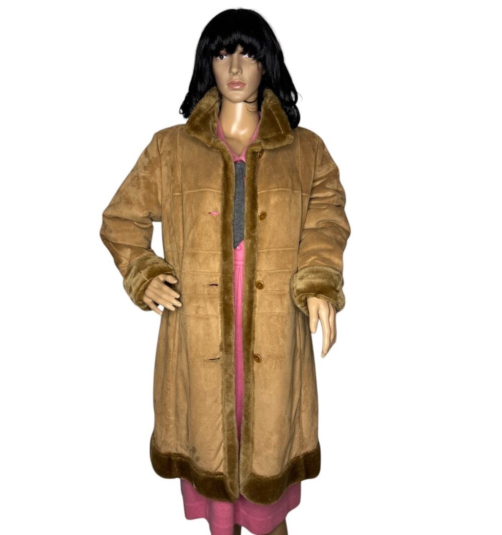 Vintage 1990s Alfani Penny Lane Faux Fur Coat Camel Brown Medium
